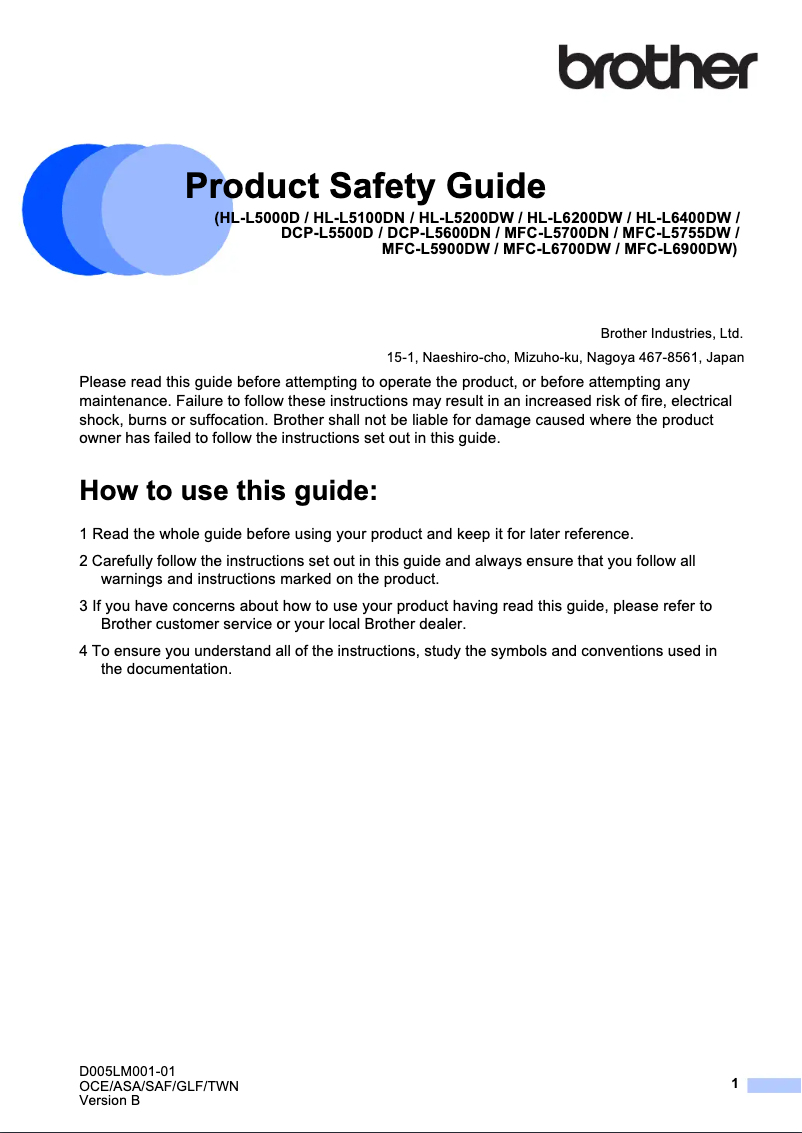 Image de la première page du manuel de l'appareil DCP-L5600DN