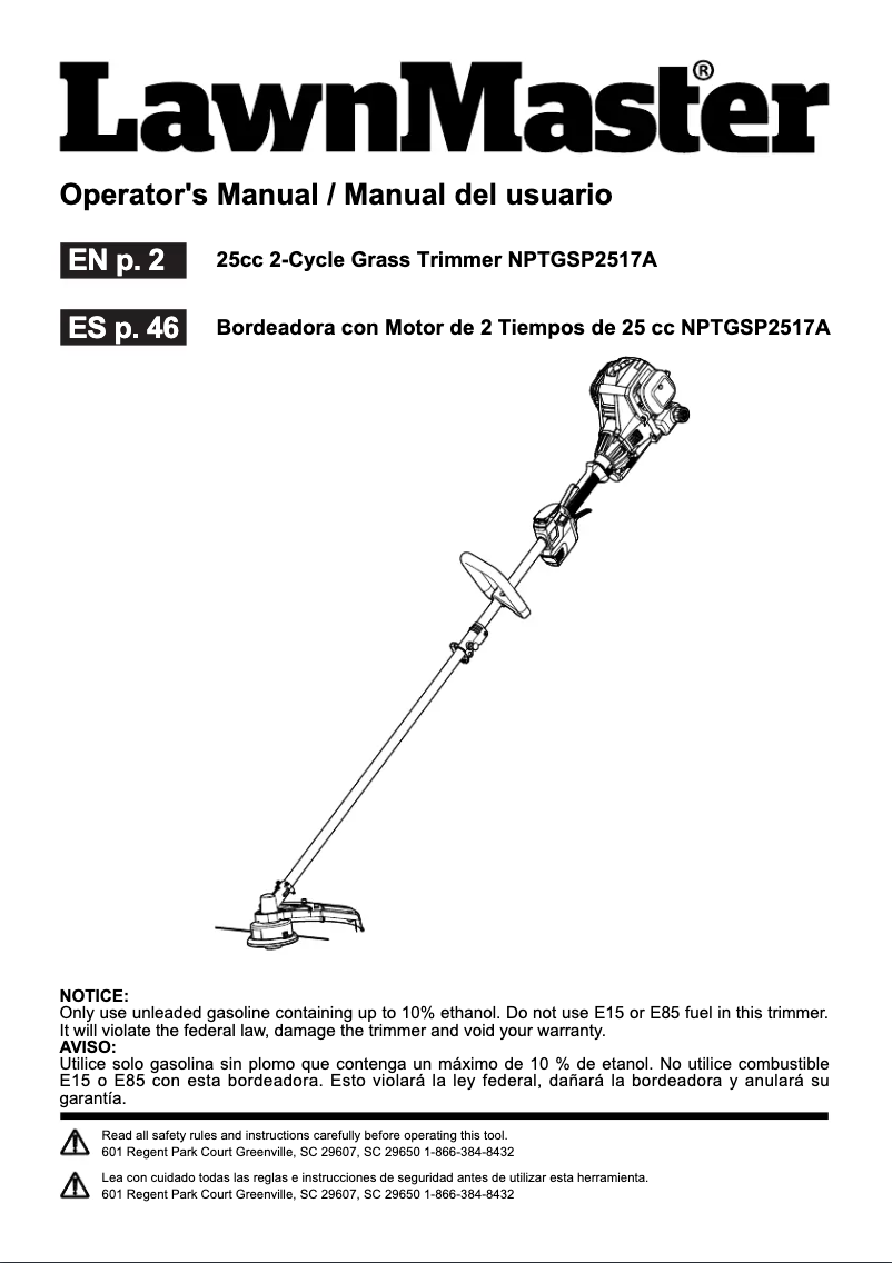 Page 1 de la notice Manuel utilisateur LawnMaster NPTGSP2517A