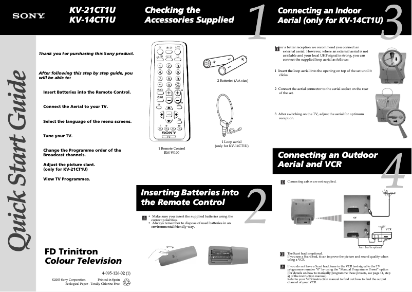 Page n°1 - Guide d'installation Sony KV-14CT1U