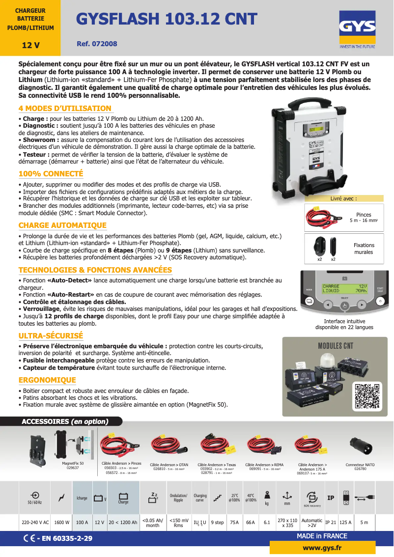 Page 1 de la notice Fiche technique GYS Gysflash 103.12 CNT