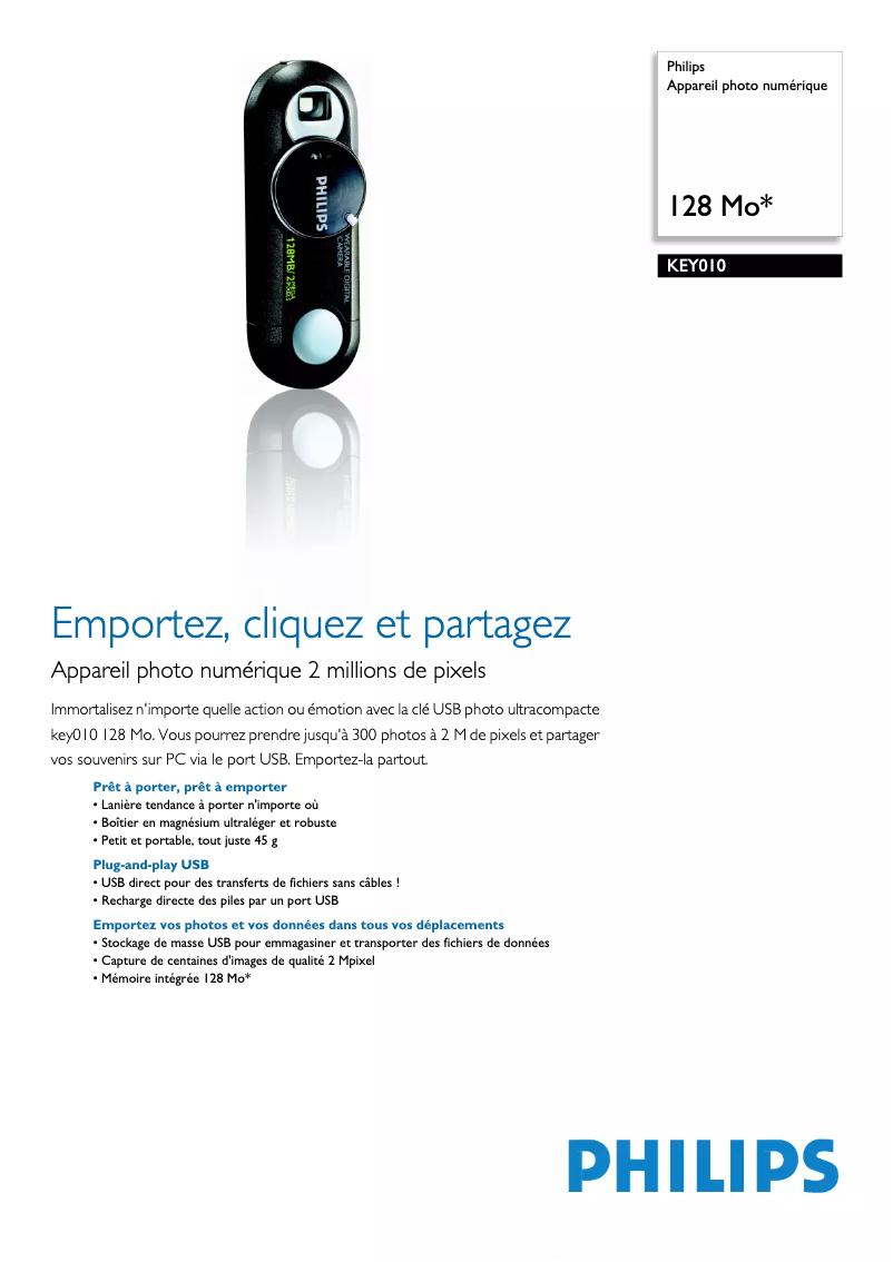 Page 1 de la notice Fiche technique Philips GoGear KEY010