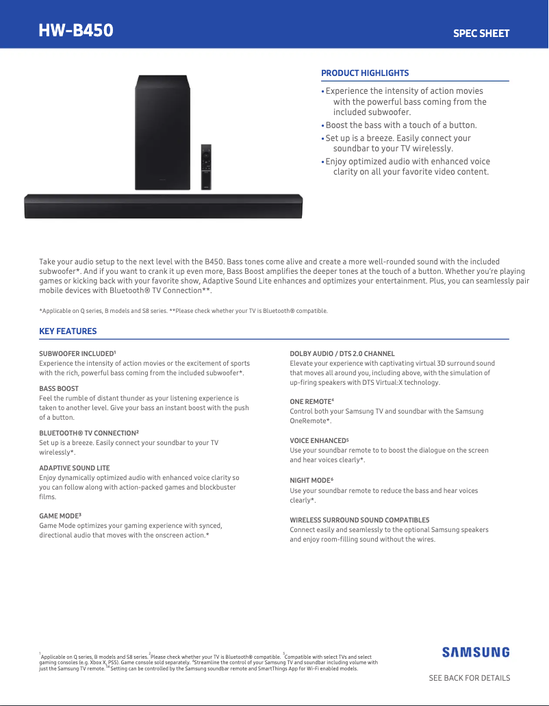 Image de la première page du manuel de l'appareil HW-B450