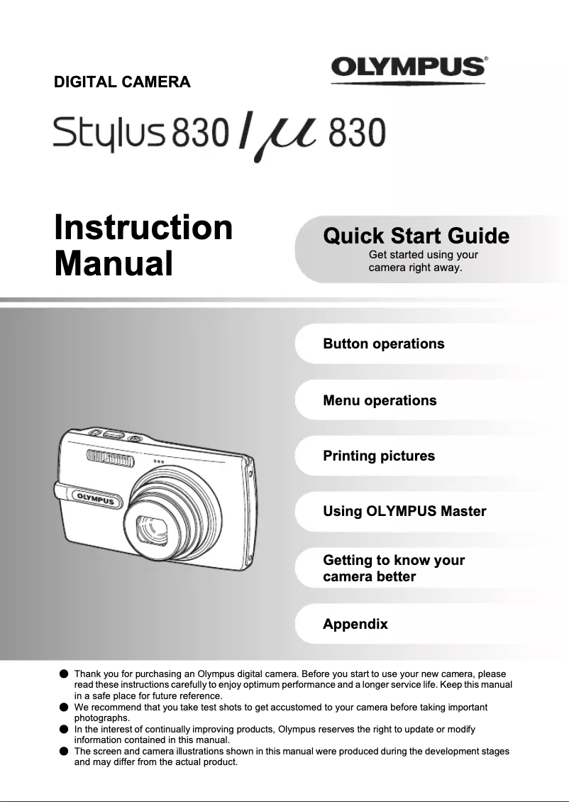Page 1 de la notice Manuel utilisateur Olympus Stylus 830