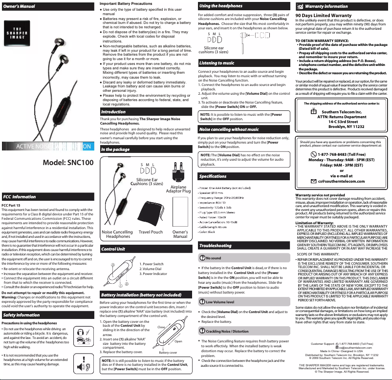 Image de la première page du manuel de l'appareil SNC100