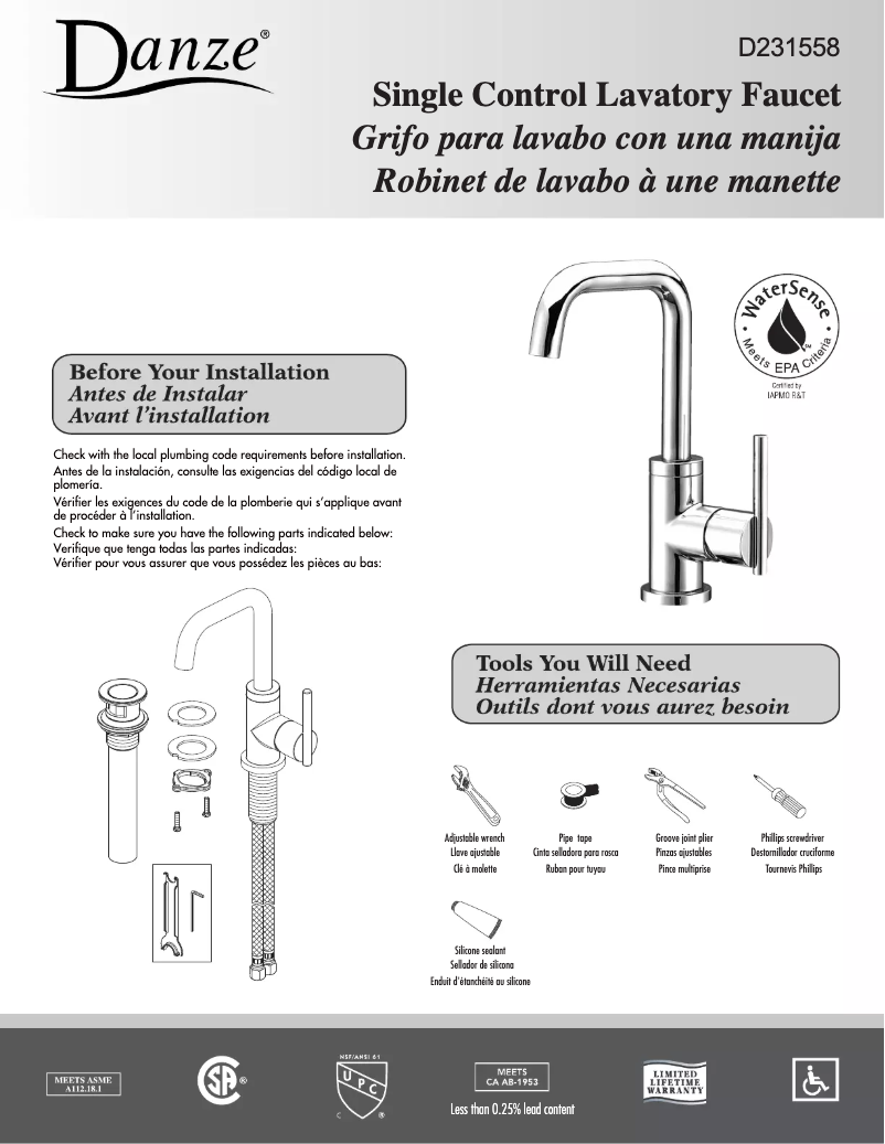 Page n°1 - Manuel utilisateur Danze D231558