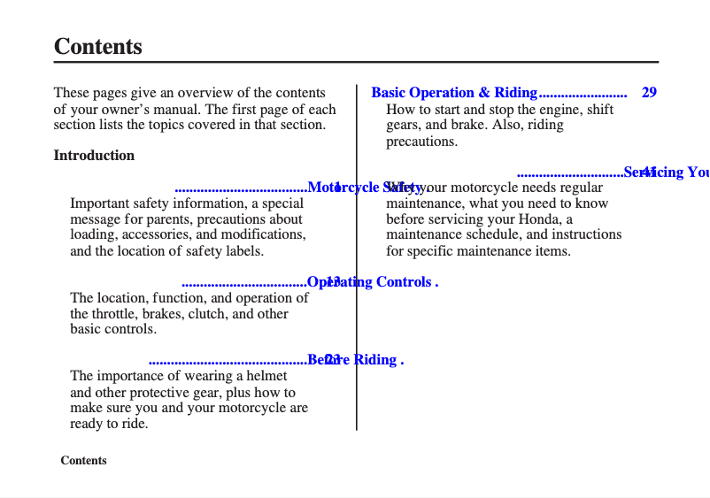 Page 1 of the manual User Manual Honda CRF100F (2011)