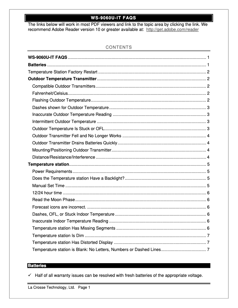 Page n°1 - FAQ La Crosse Technology WS-9060U-IT