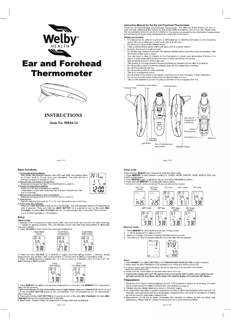 Page 1 de la notice Manuel utilisateur Welby 90944-14