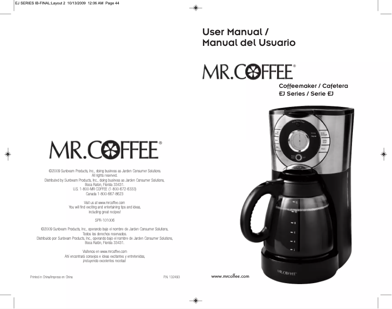 Page 1 de la notice Manuel utilisateur Mr. Coffee BVMC-EJX36