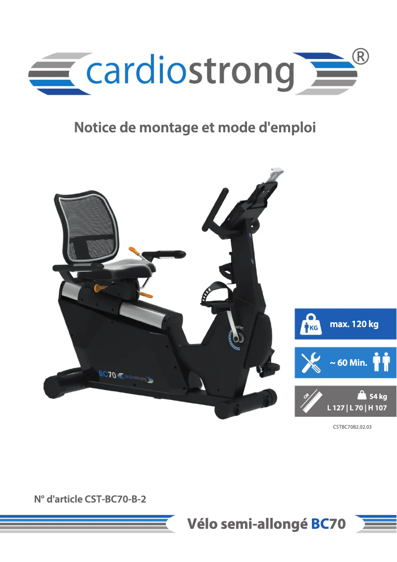 Page 1 de la notice Manuel utilisateur Cardiostrong BC70