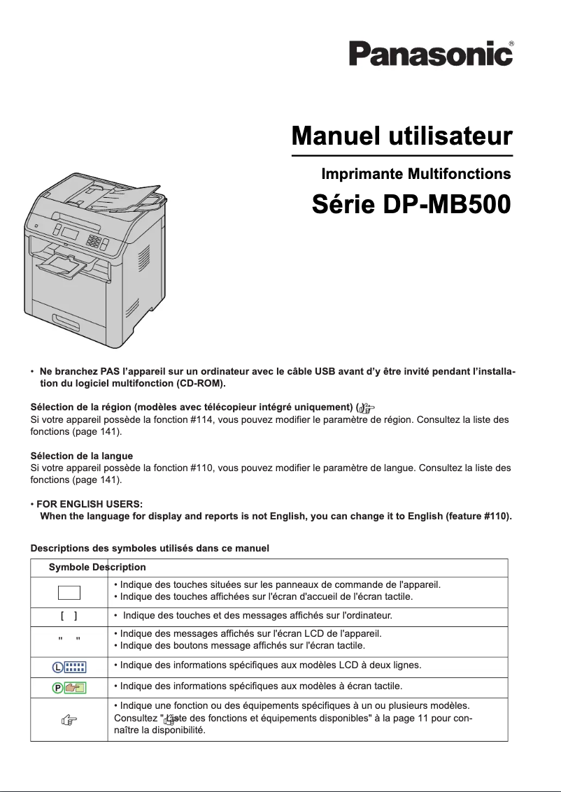 Page 1 de la notice Manuel utilisateur Panasonic DP-MB537EU