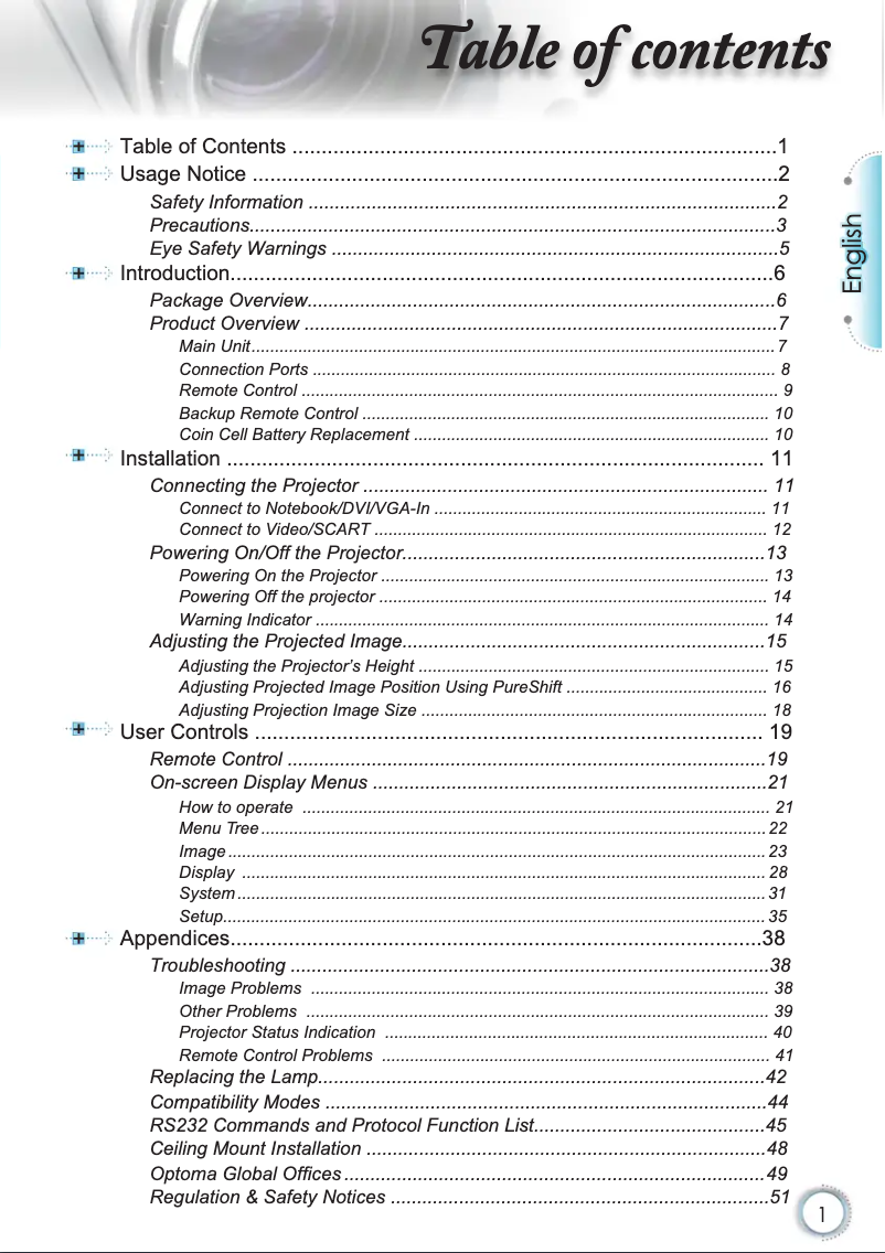 Page n°1 - Manuel utilisateur Optoma HD82