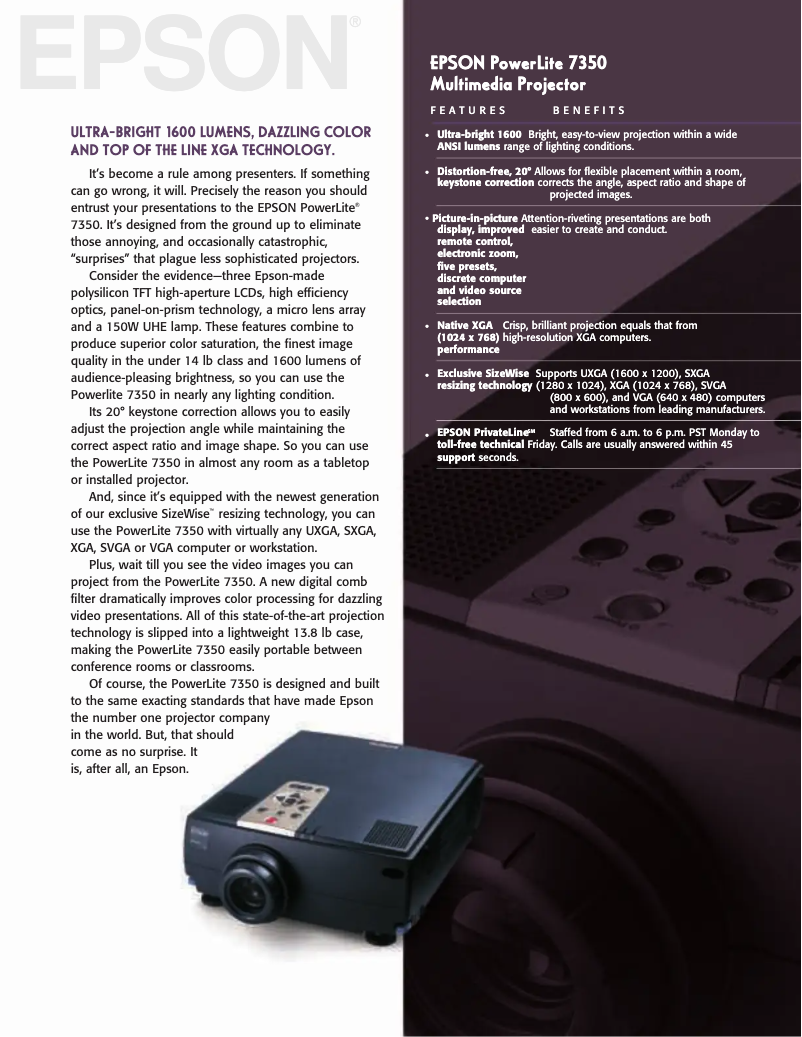 Image de la première page du manuel de l'appareil PowerLite 7350