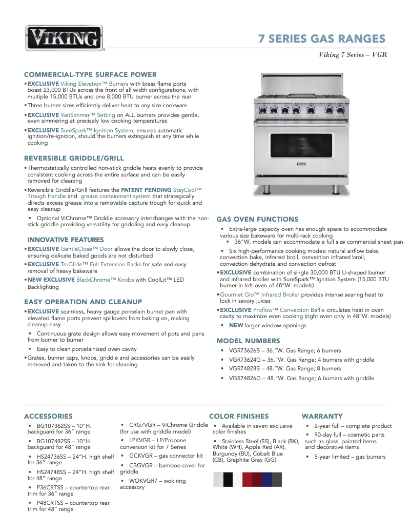 Página 1 del manual Ficha técnica Viking VGR73626BBULP