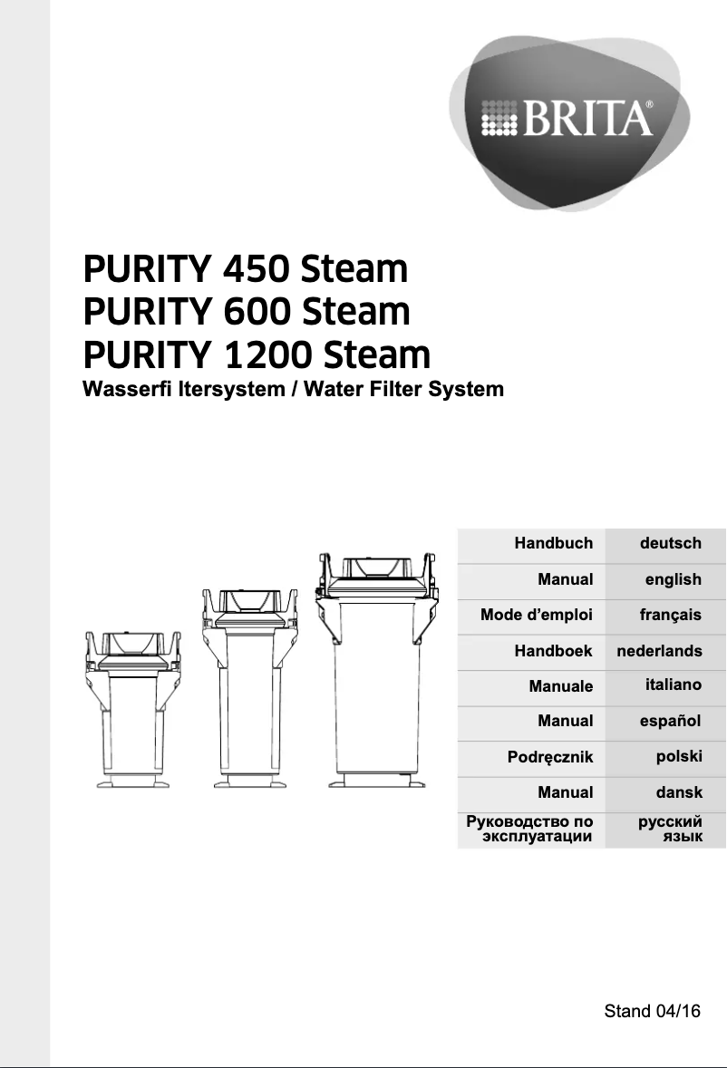 Page 1 de la notice Manuel utilisateur BRITA Purity 1200 Steam