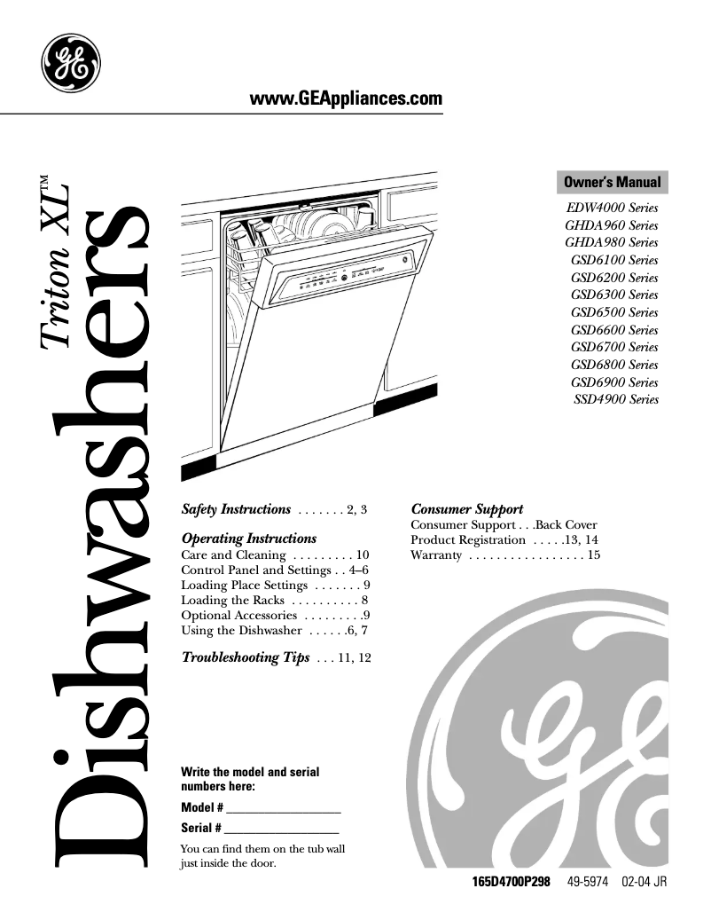 Page 1 de la notice Manuel d'utilisation et d'entretien GE GSD6200GWW