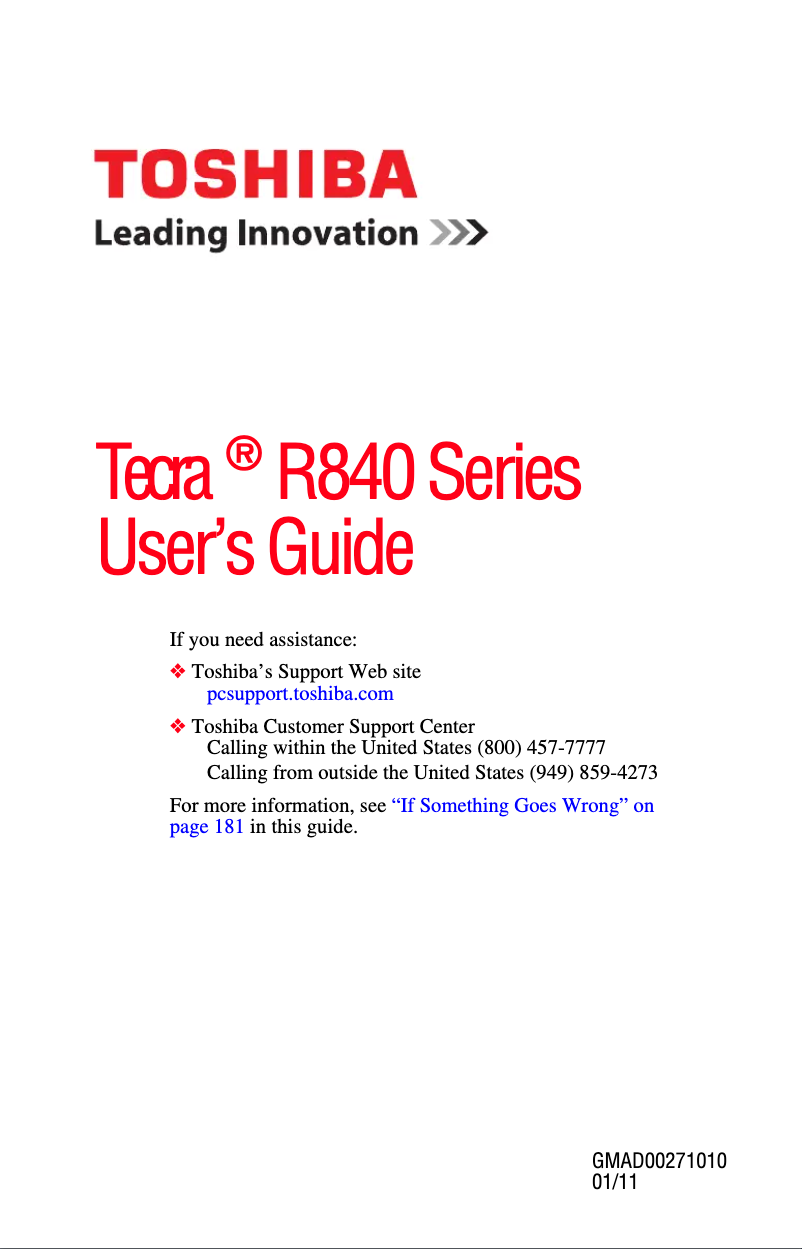 Página 1 del manual Manual de usuario Toshiba Tecra R840