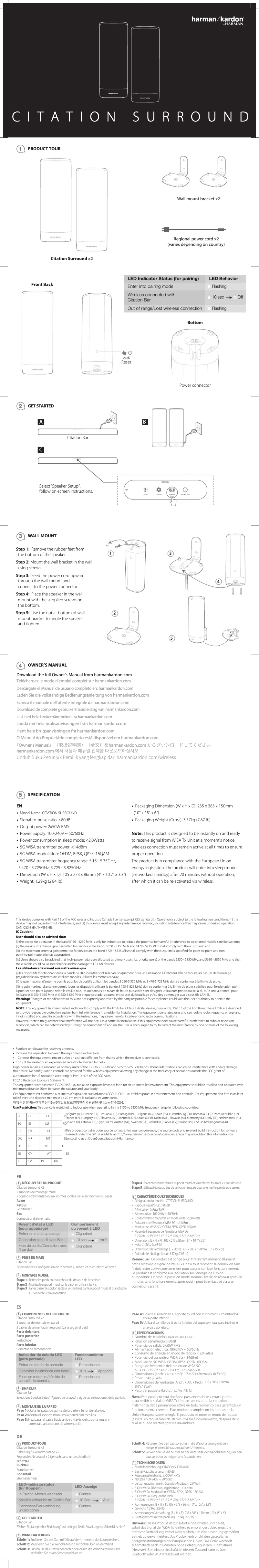 Page 1 de la notice Guide de démarrage rapide Harman Kardon Citation Surround