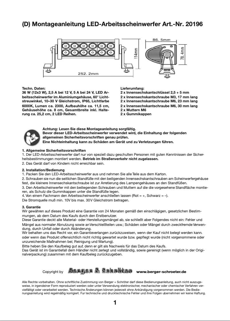 Page 1 de la notice Manuel utilisateur Berger & Schröter 20196
