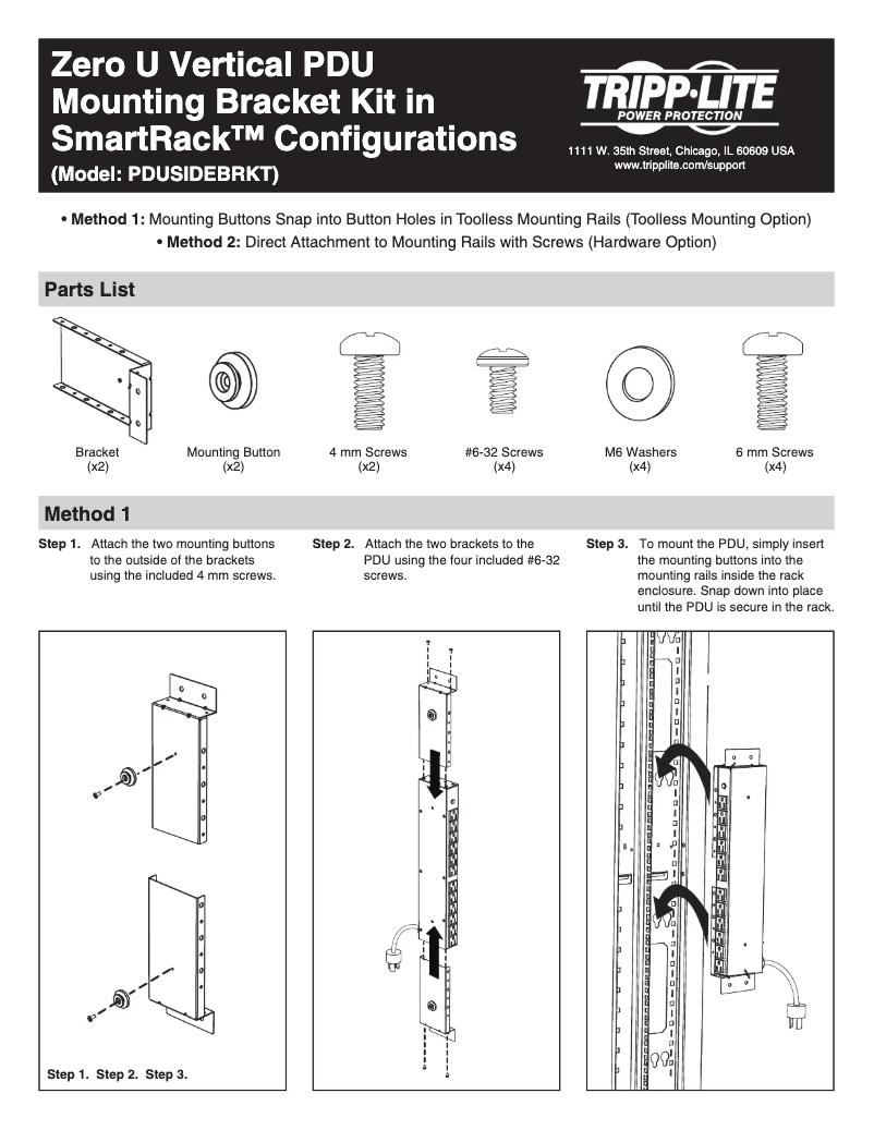 Página 1 del manual Manual de usuario Tripp Lite PDUSIDEBRKT