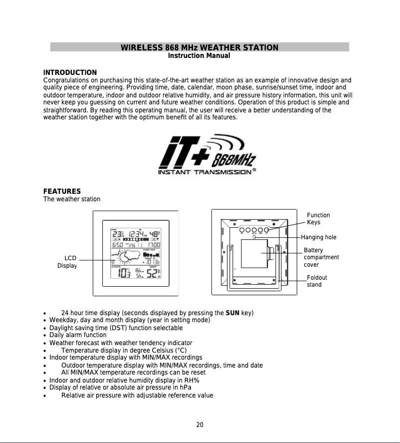 Page 1 de la notice Manuel utilisateur Techno Line WS 9257-IT