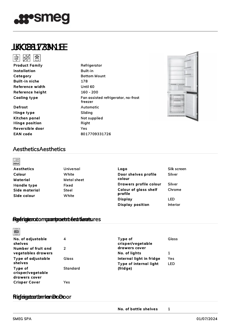 Page 1 de la notice Fiche technique Smeg UKC8173N1E