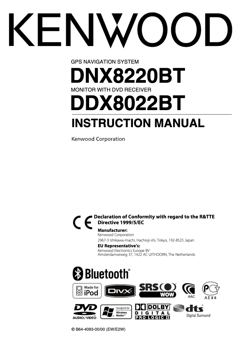 Page n°1 - Manuel utilisateur Kenwood DNX8220BT