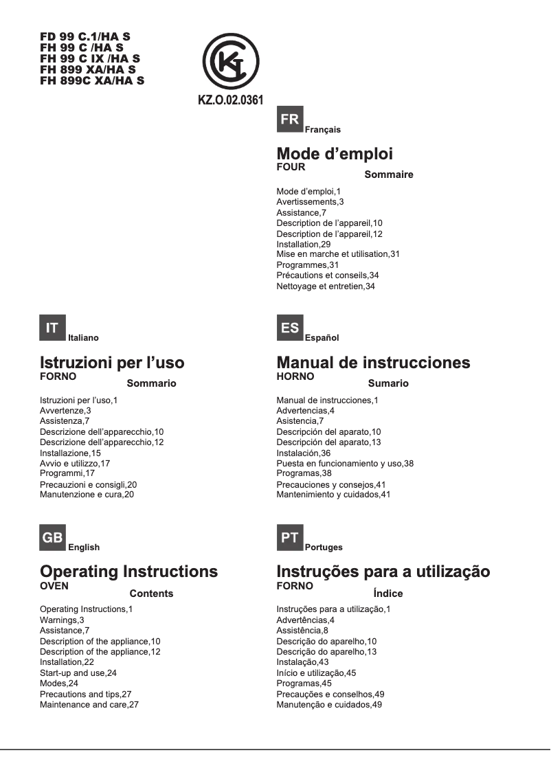 Page n°1 - Manuel utilisateur Hotpoint Ariston FH 899 C XA/HA S