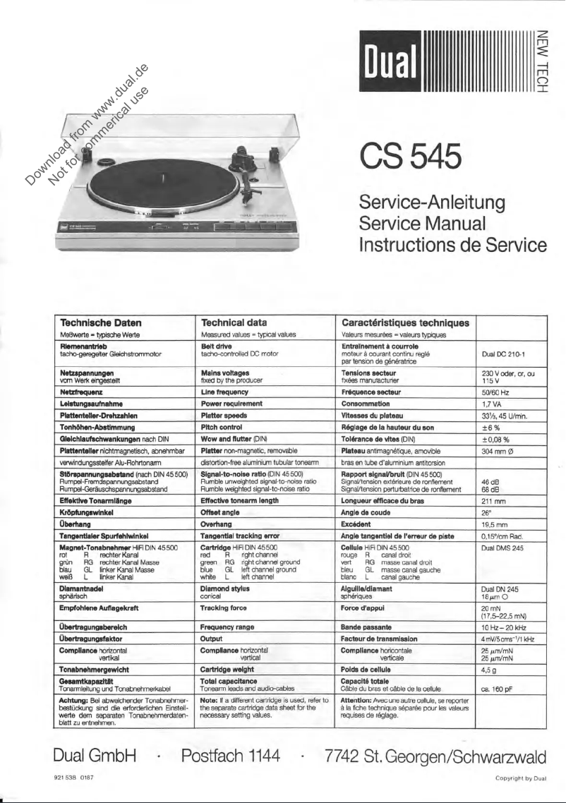 Page 1 de la notice Manuel utilisateur Dual CS 545