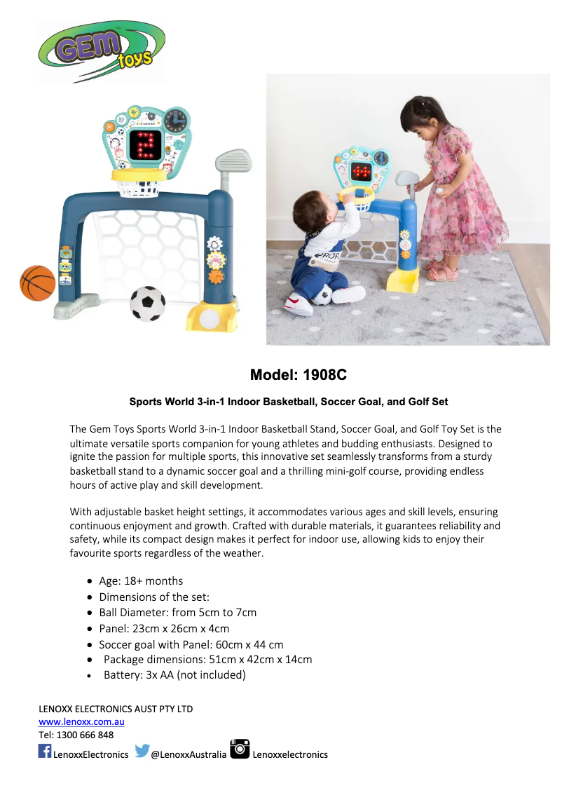 Page n°1 - Manuel utilisateur Gem Toys 1908C