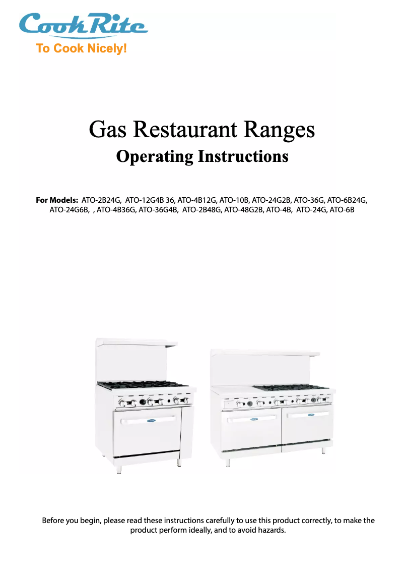 Page 1 de la notice Manuel utilisateur Atosa CookRite ATO-12G4B