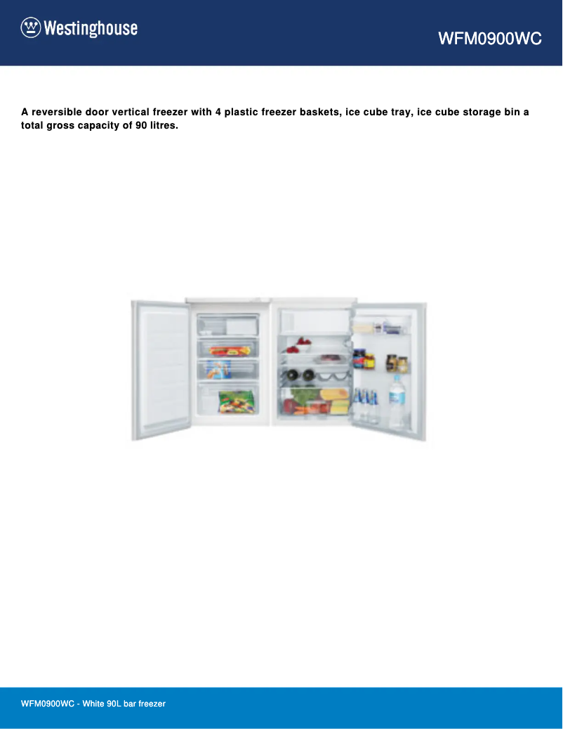 Page 1 de la notice Fiche technique Westinghouse WFM0900WC