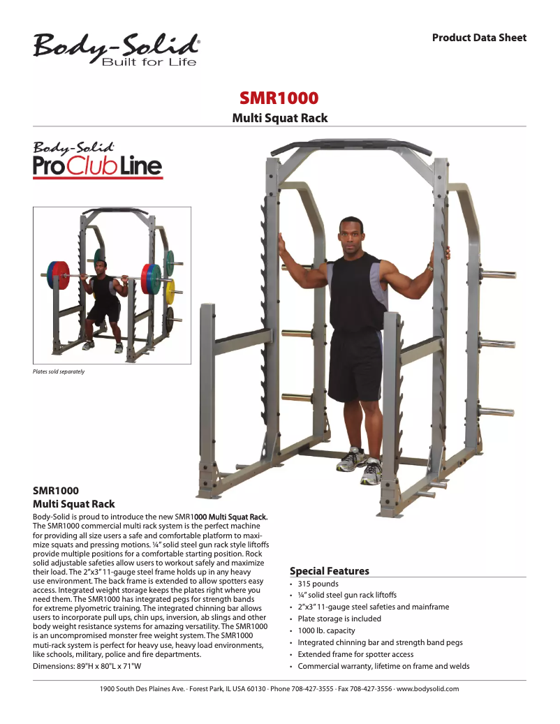 Page 1 de la notice Fiche technique Body-Solid SMR1000