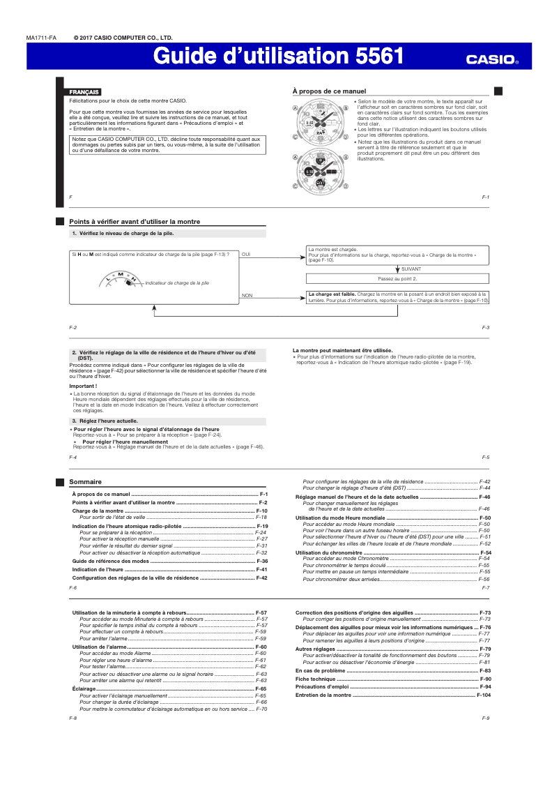 Page 1 de la notice Manuel utilisateur Casio G-Shock GWG-100-1A3ER