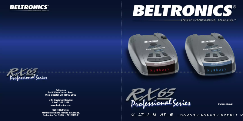 Page n°1 - Manuel utilisateur Beltronics RX65 