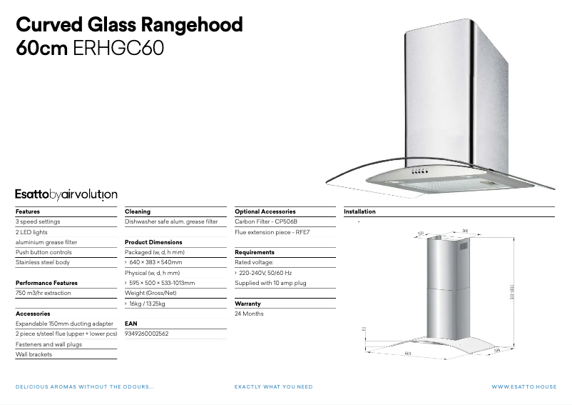 Page 1 de la notice Fiche technique Esatto ERHGC60