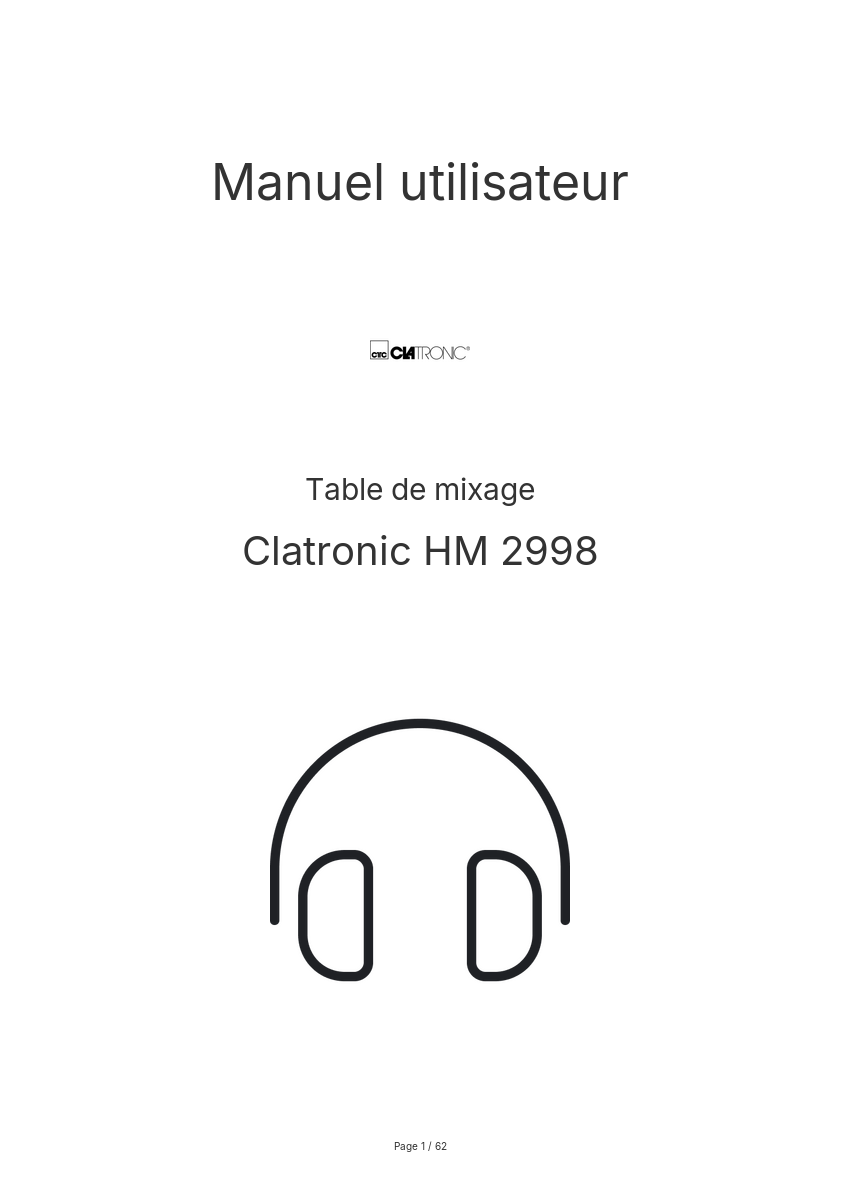 Page n°1 - Manuel utilisateur Clatronic HM 2998