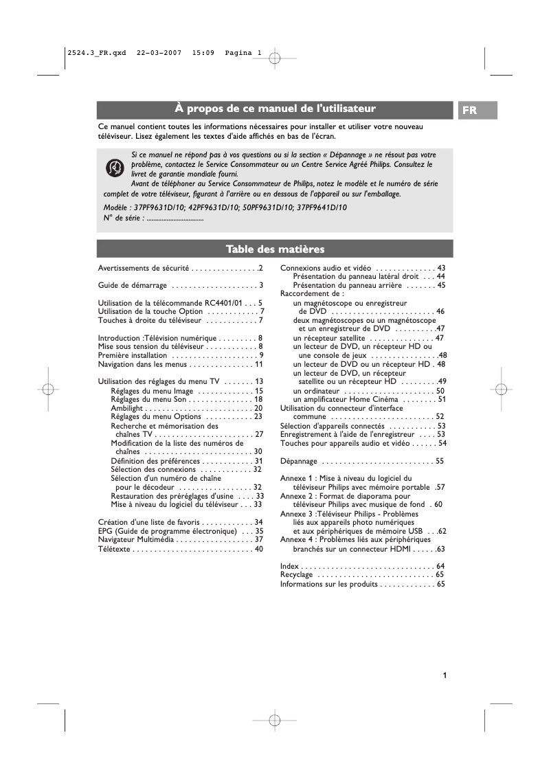 Imagen de la primera página del manual del dispositivo Cineos 37PF9641D