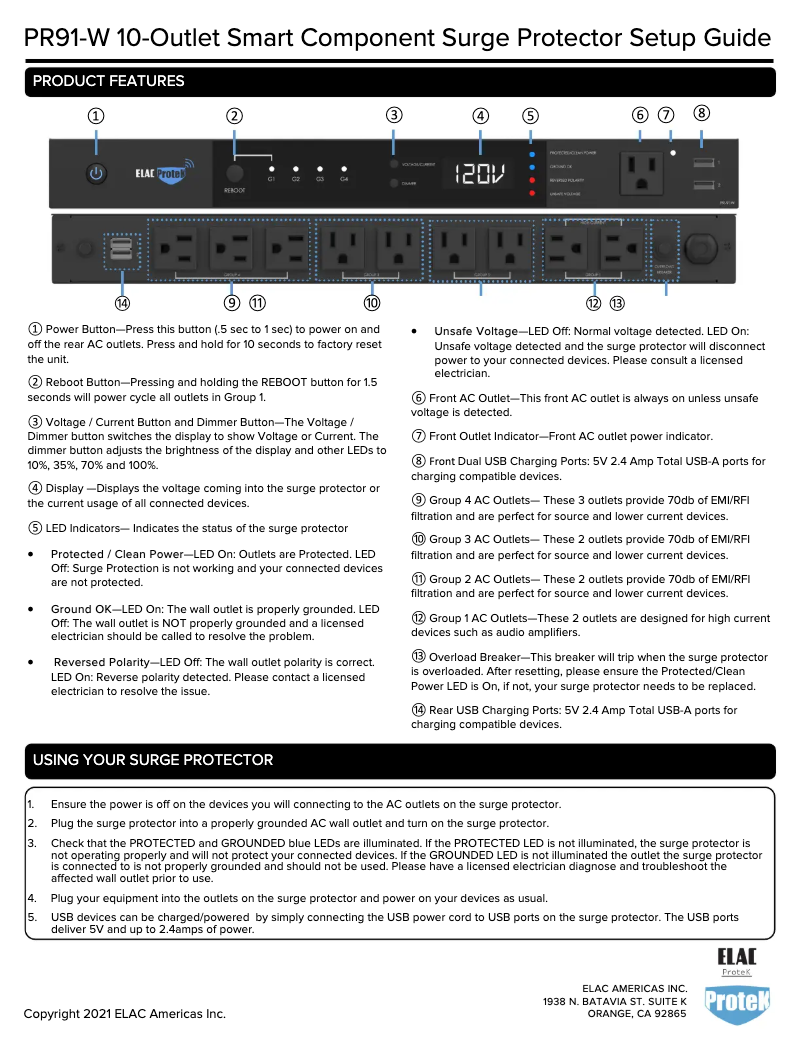 Page n°1 - Manuel utilisateur ELAC Protek PR-91W