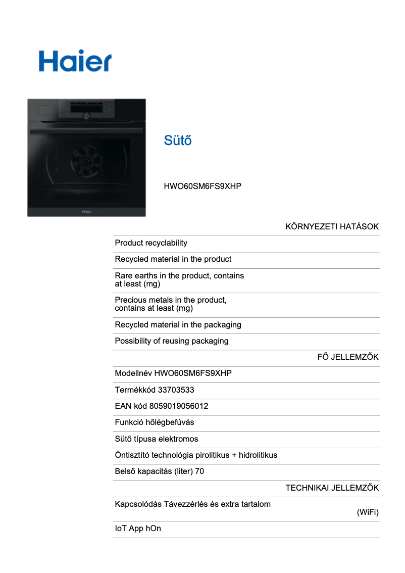 Página 1 del manual Etiqueta energética Haier HWO60SM6FS9XHP