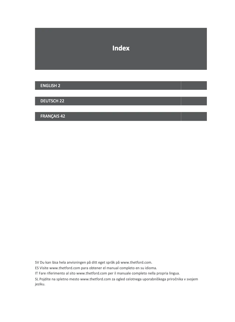 Page 1 de la notice Manuel utilisateur Thetford iNDUS