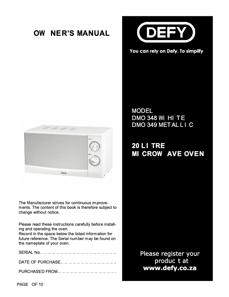 Page n°1 - Manuel utilisateur Defy DMO 348