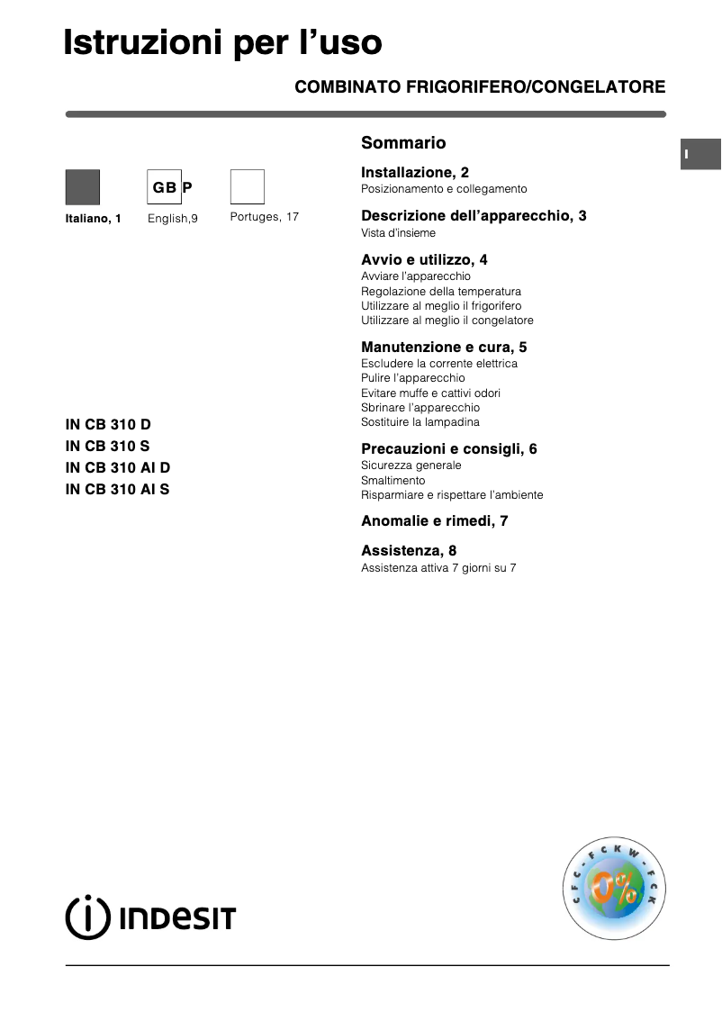 Page n°1 - Manuel utilisateur Indesit IN CB 310 S