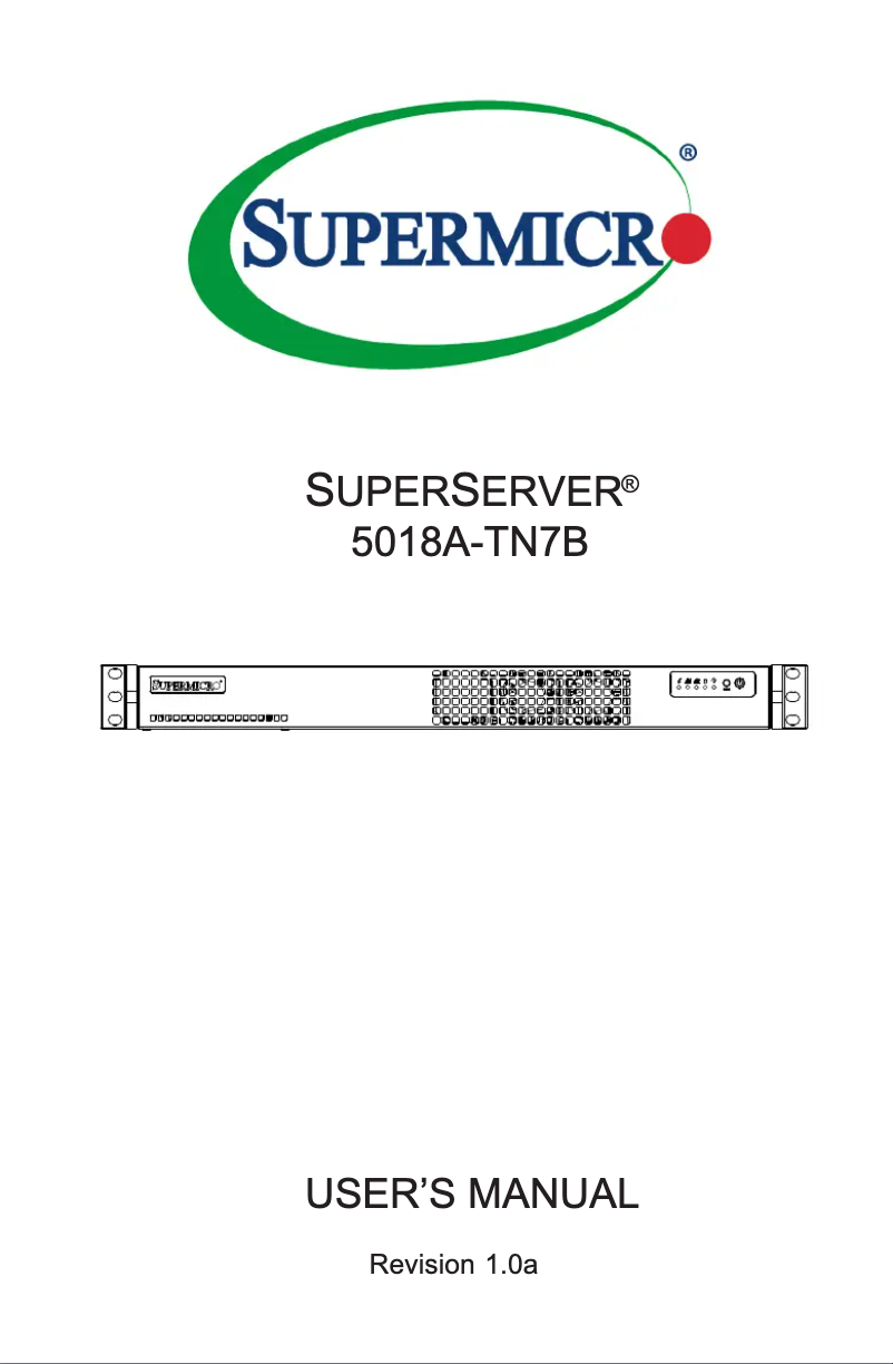 Image de la première page du manuel de l'appareil SuperServer 5018A-TN7B