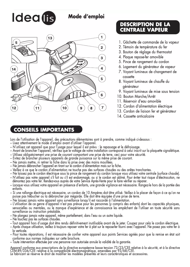 Page 1 de la notice Manuel utilisateur Domena Idealis 20Pro