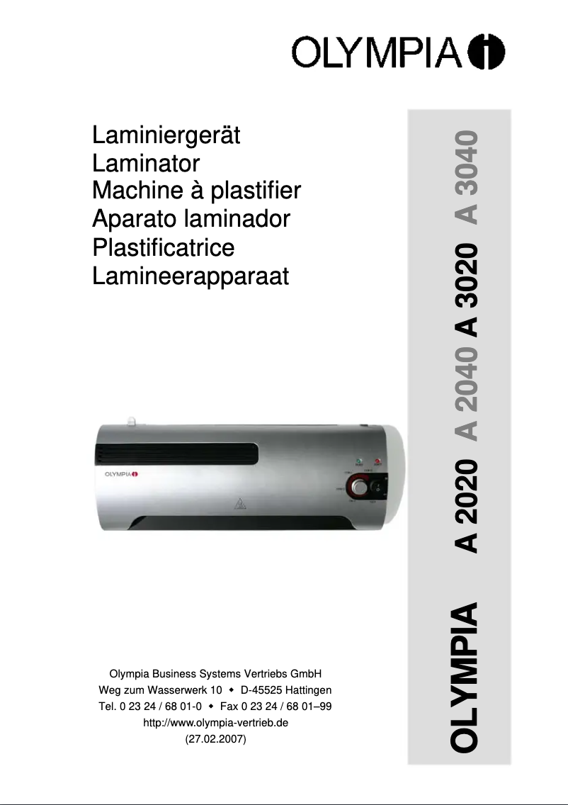 Page 1 de la notice Manuel utilisateur Olympia A 2020