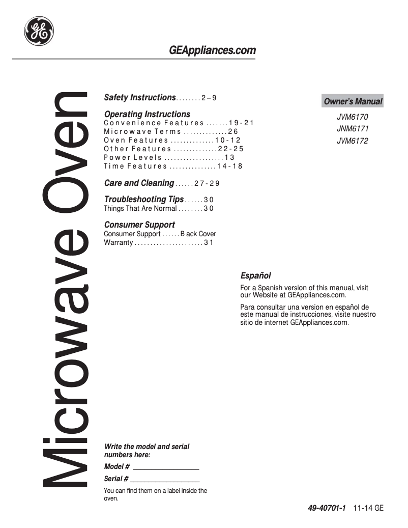 Image de la première page du manuel de l'appareil JNM6171DFWW