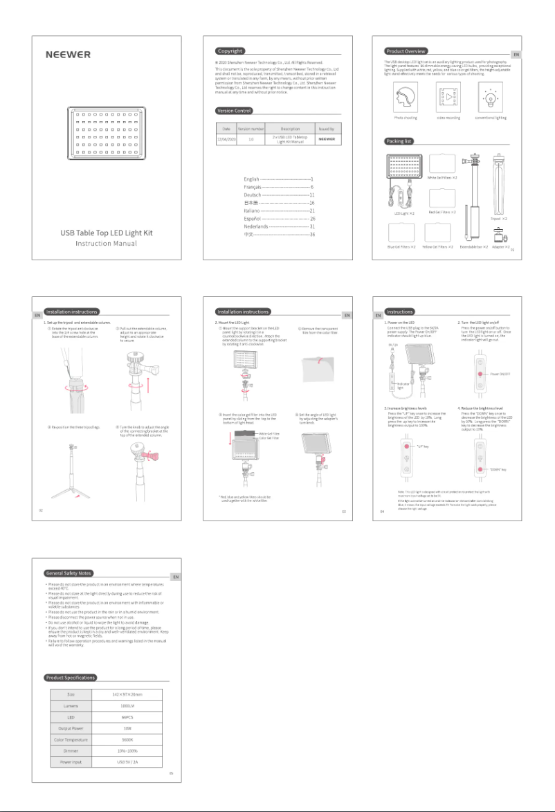 Page 1 de la notice Manuel utilisateur Neewer ZC-10S