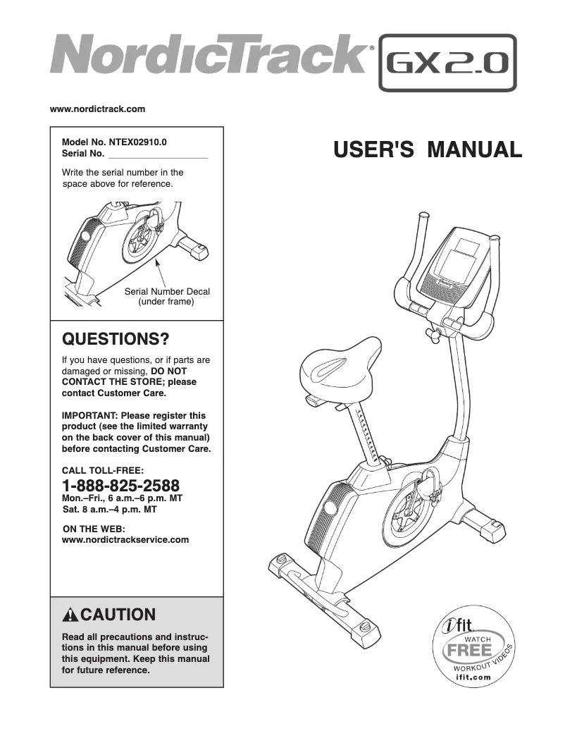 Page 1 de la notice Manuel utilisateur NordicTrack GX 2.0