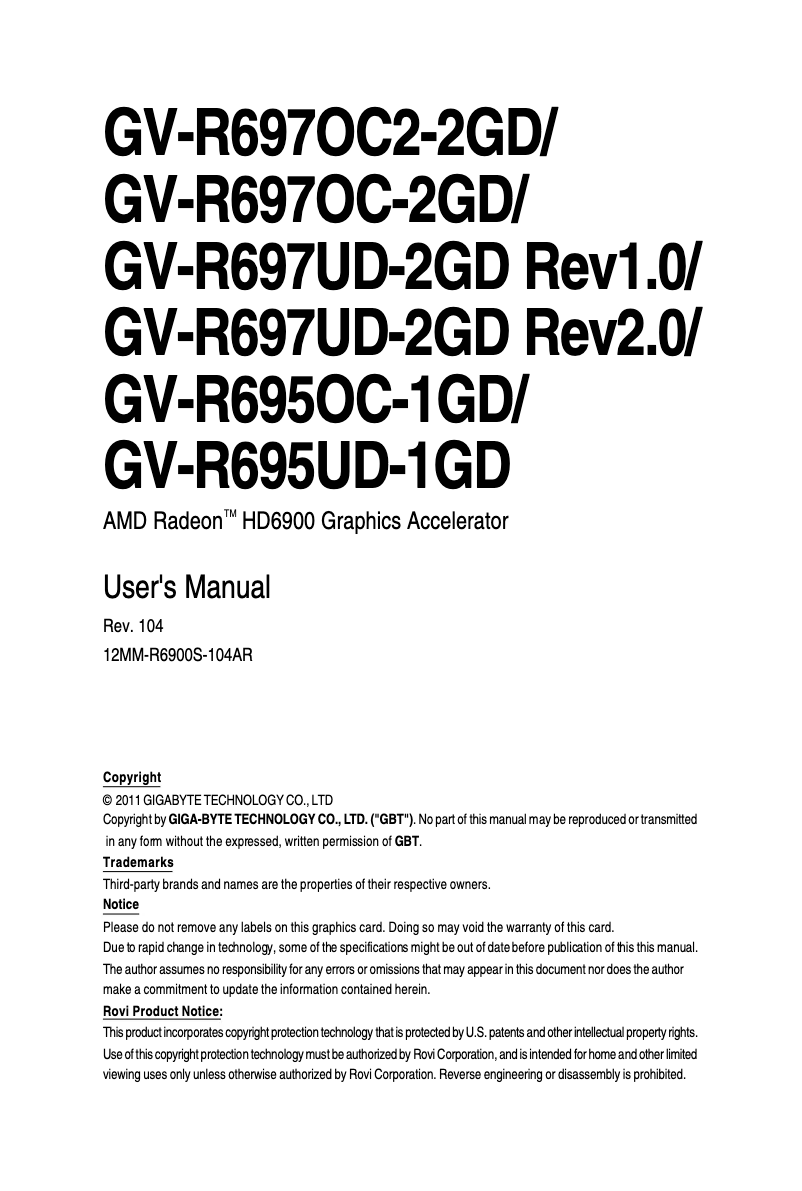Página 1 del manual Manual de usuario Gigabyte GV-R697UD-2GD